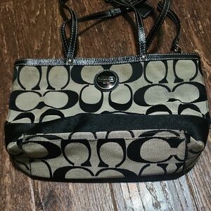 Coach Black and Tan Shoulder Bag with Signature Design